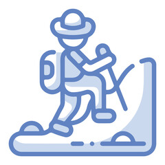 Mountain Hiking Icon - Trekker with Backpack - White BG EPS 10