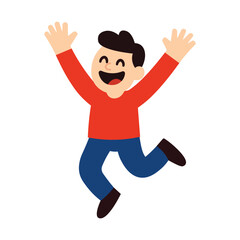Happy Red Shirt Boy Jumping