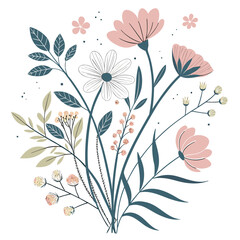 abstract floral bouquet in boho style hand drawn