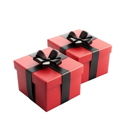 Two elegant red gift boxes with black ribbons anticipation and joy,