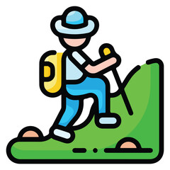 Coastal Hiking Icon - Cliffside Ocean Trail - EPS 10 Vector