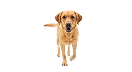 Golden labrador retriever dog walking forward isolated on transparent background