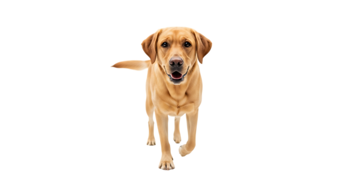 Golden labrador retriever dog walking forward isolated on transparent background