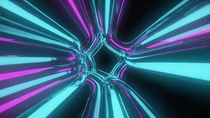 Hyperspace Neon Tunnel Animation with Futuristic Light Beams in Blue and Purple - Powered by Adobe