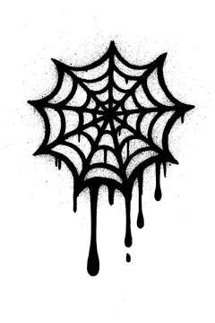 Black Spray Paint Spider Web Graphic with Dripping Ink Effect