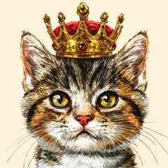 Royal Cat with Golden Crown – Majestic Feline Design for T-Shirts, Stickers & Prints


