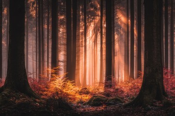 Sunlit forest floor, autumnal hues