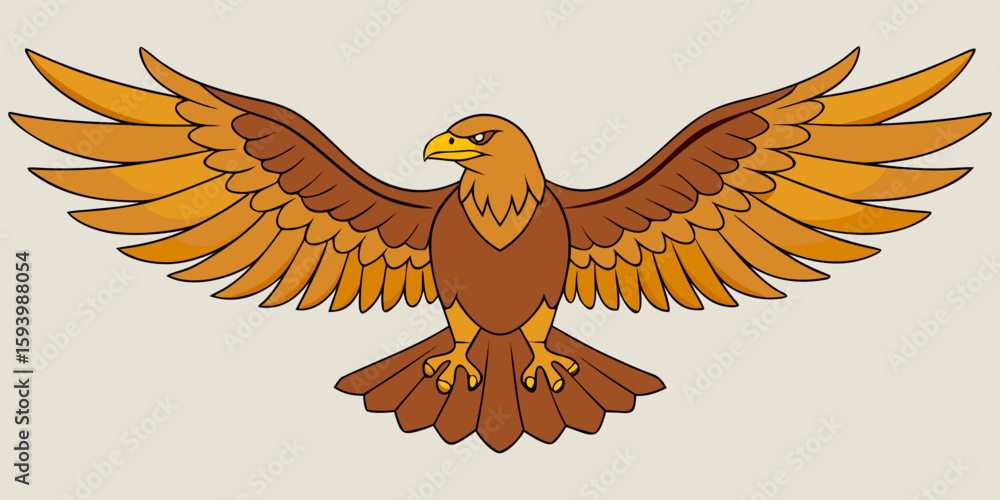 Poster illustration of a golden eagle with outstretched wings and a determined expression on its face creat