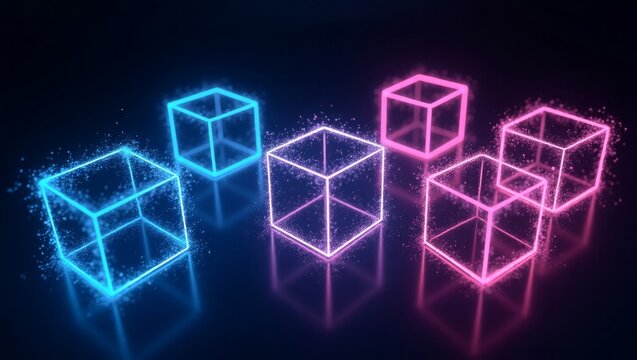 Glowing Neon Pink and Blue Cubes Digital Art image