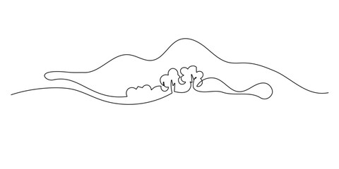 continuous line drawing of mountain and tree scenery.beautiful mountain natural scenery.line art vector illustration