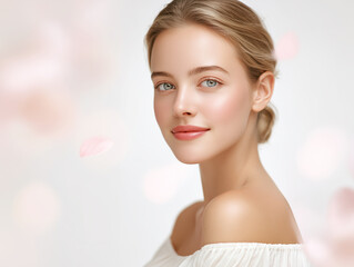 Naklejka premium Close-up of Young Female with Glowing Complexion and Clear Skin