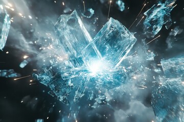Naklejka premium Glowing crystals in space with electric sparks