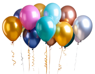 Colorful Balloons Cluster with Ribbon Ties, Floating PNG Transparent