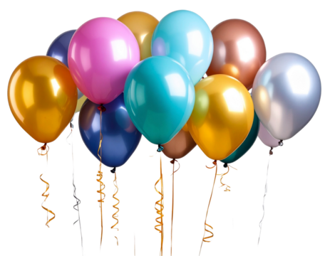 Colorful Balloons Cluster with Ribbon Ties, Floating PNG Transparent