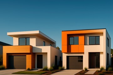 Modern Contemporary Houses with Bright Color Accents in Suburban Neighborhood