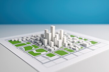 3d Model of Urban City Planning Map with Tall Buildings and Green Spaces