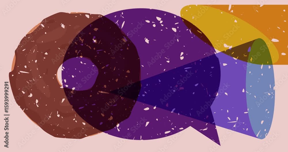 Poster risograph doughnut and speech bubble with geometric shapes animation. moving object in trendy riso g