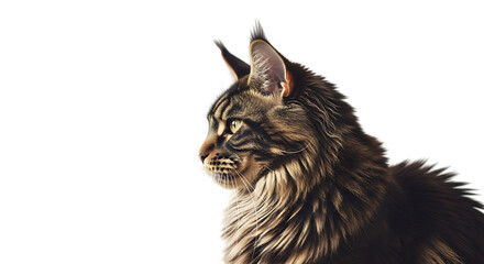 Majestic maine coon cat profile portrait isolated on transparent background