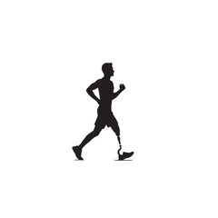 Person with Prosthetic Limb Jogging Silhouette on White Background – Vector Illustration for Adaptive Fitness, Symbolic Resilience, and Motivational Movement Concepts