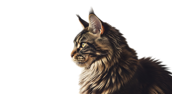 Majestic maine coon cat profile portrait isolated on transparent background - Powered by Adobe