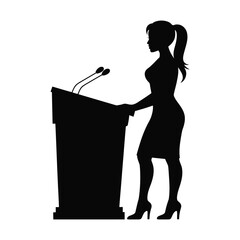 Female Speaker Silhouette: Woman at Podium, Public Speaking, and Presentation Icon