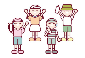 夏の暑さ対策をする子供たちのイラスト