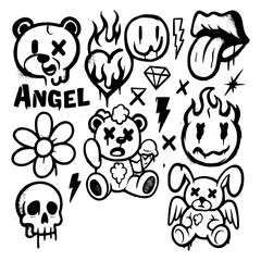 Edgy Black and White Graffiti Style Doodle Elements Collection