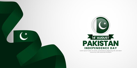 Pakistan independence day banner background august 14th design element with waving ribbon flag