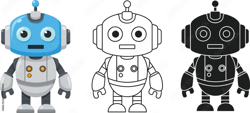Poster robot vector illustration cute cartoon robot character design ai technology robotics automation futu