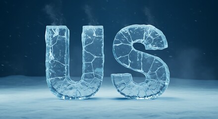Frozen Letters: Ice Sculpture 'US' in a Winter Wonderland