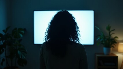 Silhouette of Woman Watching Television at Night