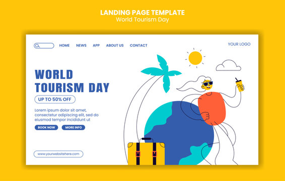Template of World Tourism Day with Flat Cartoon Hand-Drawn Style for Social Media Landing Page