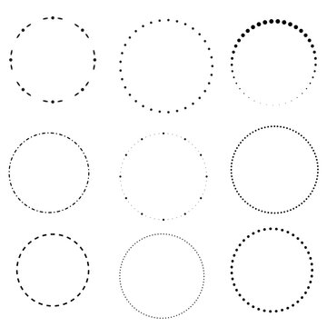 Dotted Circle Frames &ndash; Decorative Round Border Vector Elements