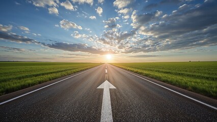 Fototapeta premium Open Road Ahead Journey Under a Clear Sky, Leading Towards a Bright Future