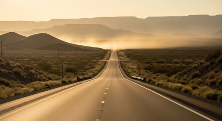 Endless Desert Highway: A Golden Hour Road Trip