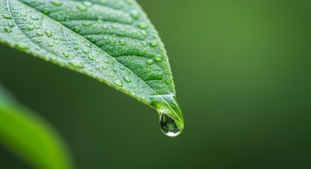 Dewdrop on a Green Leaf: A Macro Photograph of Nature's Serenity