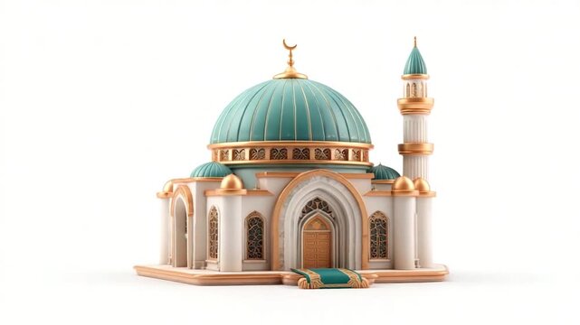 Colorful mosque model with intricate design on display