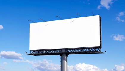 Obraz premium Large blank billboard against a clear blue sky with scattered clouds mockup