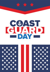 Obraz premium U.S. Coast Guard Day in United States. Federal holiday, celebrated annual in August 4. Sea style. Design with anchor and shield. Patriotic element. Poster, greeting card, banner and background