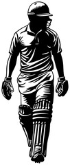 silhouette of a cricket batsman walking back slowly