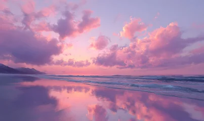 Fototapeten  beach with a sky that looks like an expansive galaxy with thick clouds and pink and orange colors © simba kim