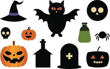 classic halloween icon illustration vector set