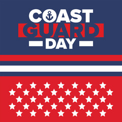 U.S. Coast Guard Day in United States. Federal holiday, celebrated annual in August 4. Sea style. Design with anchor and shield. Patriotic element. Poster, greeting card, banner and background