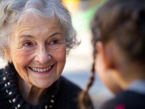 Close-up of an elderly teacher gentle smile as they encourage a young student - Powered by Adobe