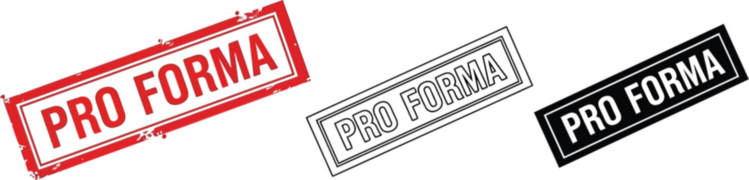 Pro forma stamp vector set, red, outline and black, business document, finance, accounting, legal 100