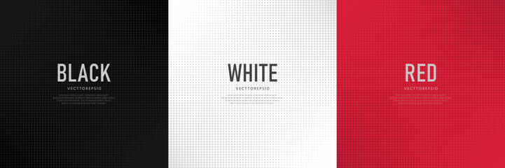 Set of red, black and white abstract background with dots halftone pattern design. Simple flat template banner collection design. Modern futuristic concept. Use for cover template, poster, web banner.