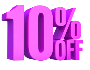  Floating 3D 10% OFF Text with Purple Gradient and Curved Layout, Isolated Transparent Background PNG