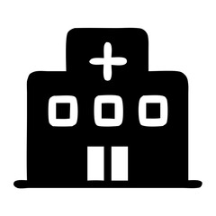 Obraz premium Simple Handdrawn Hospital Building Icon Black and White Silhouette