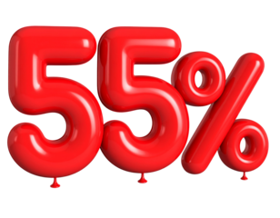  Floating Red Balloon Style 3D 55% Discount Label, Transparent Background PNG