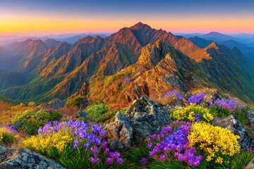 Obraz premium Mountaintop flowers at sunrise